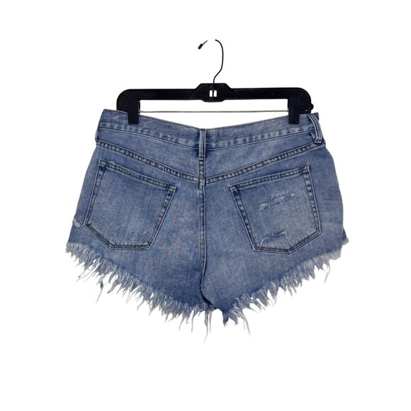 We The Free blue "Loving Good Vibration" distressed mini denim shorts size 29 - Picture 6 of 9